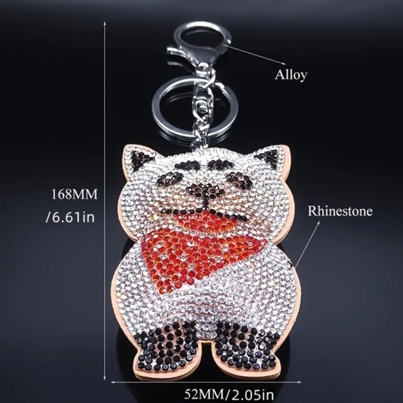 Bling Akita Dog Crystal Rhinestone Keychain Bag Charm - Picture 6 of 13